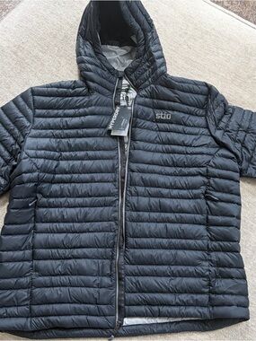 Stio Men's Quilted Hooded Puffer Jacket - Light Gray with Black Trim